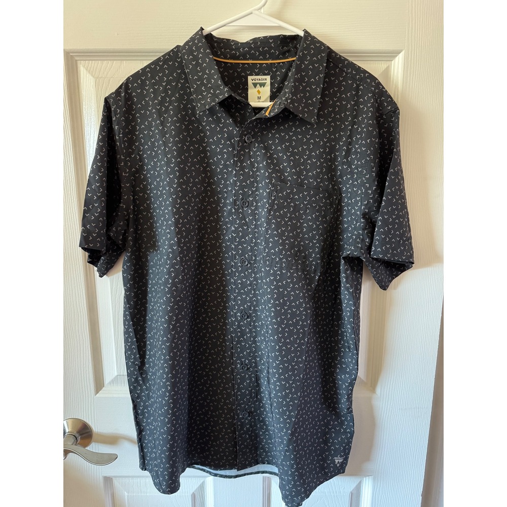 VOYAGER Goods Men's Short Sleeve Button Down Shirt Geometric‎ Print Size Medium